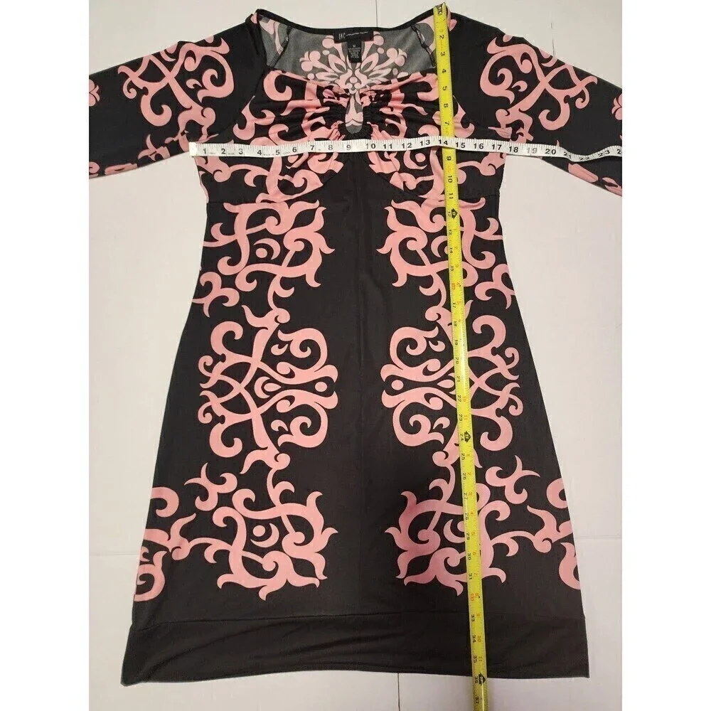 INC International Concepts Geo Black Pink Print Empire Dress Medium Casual Chic - Picture 5 of 10